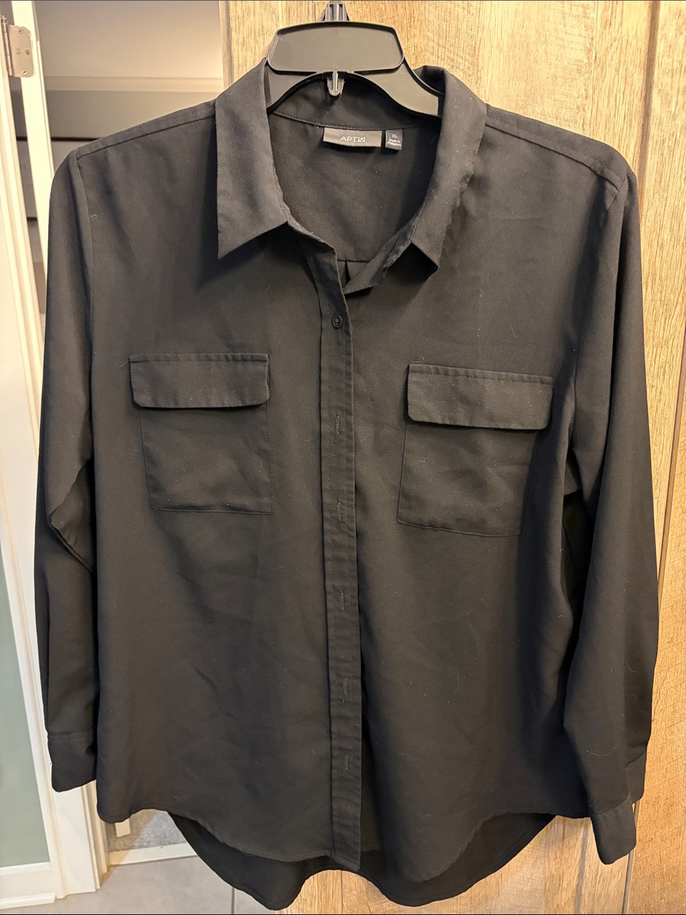 🔴 Apt. 9 XL Black Lightweight button up poly Shirt front pockets casual uniform